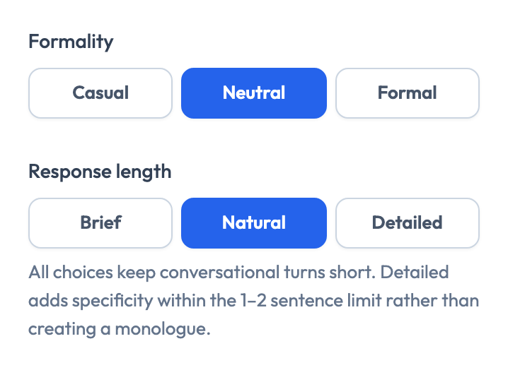 The Formality control showing three buttons labelled Casual, Neutral, and Formal, with Neutral selected.