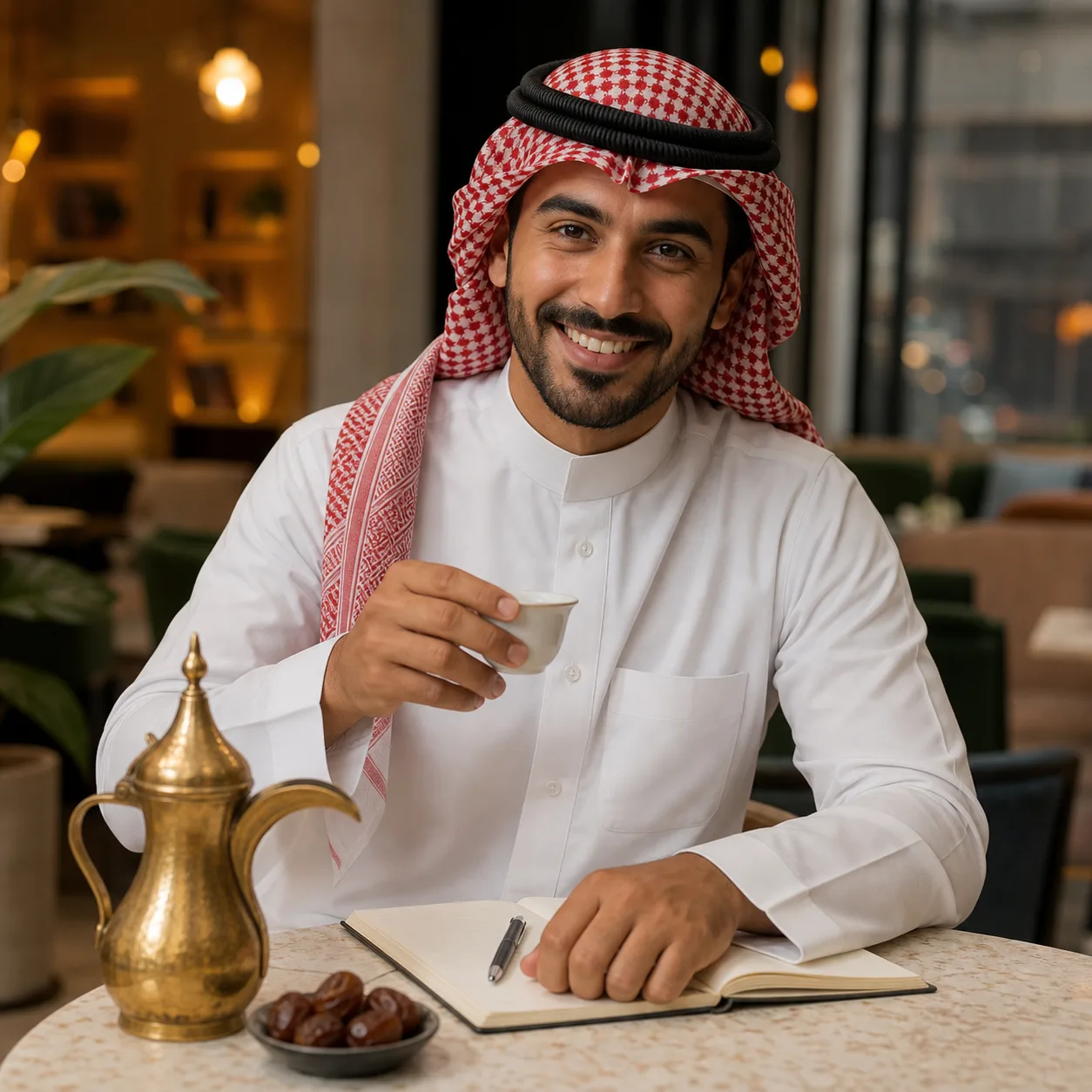 Friendly Arabic AI conversation practice avatar