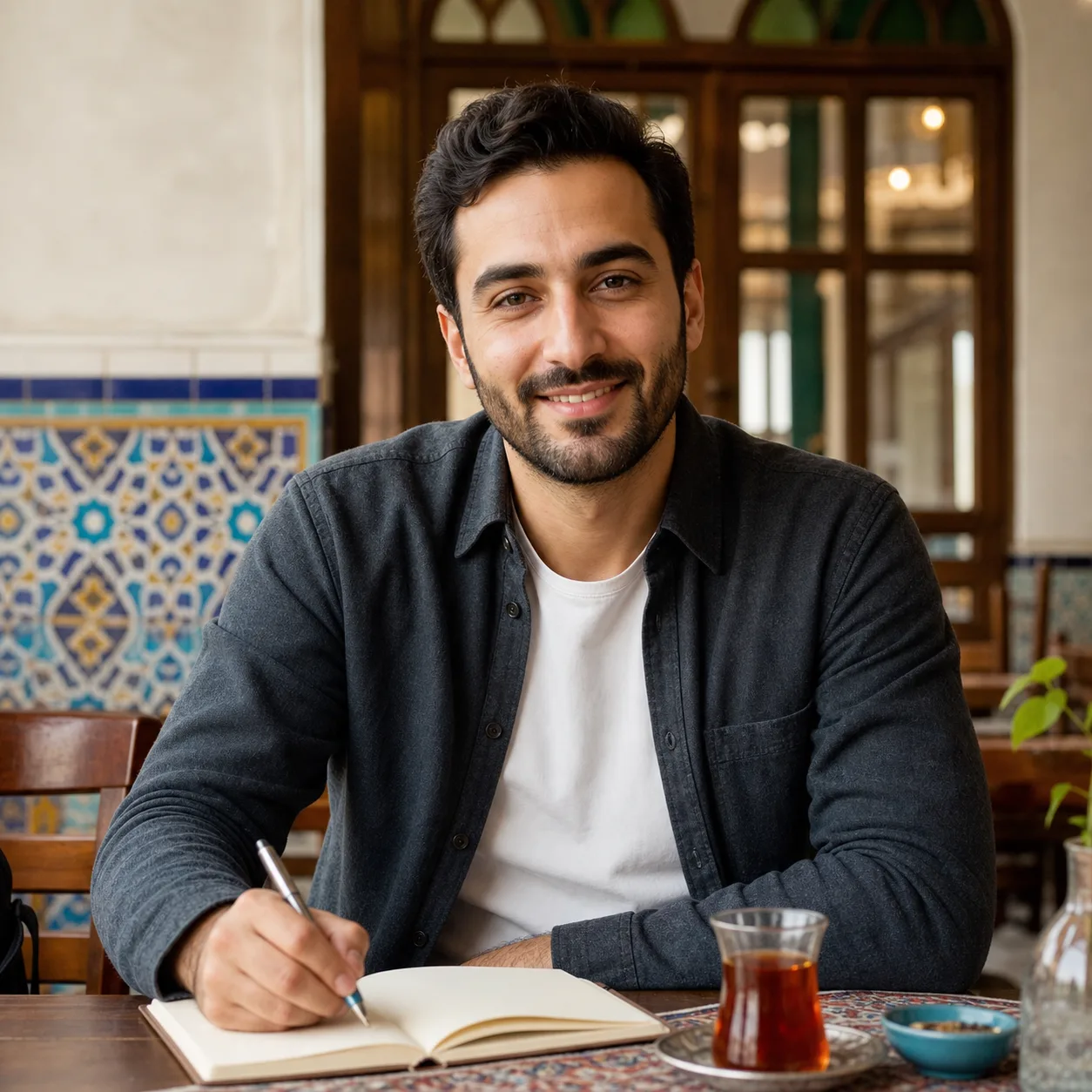Friendly Persian Farsi AI conversation practice avatar