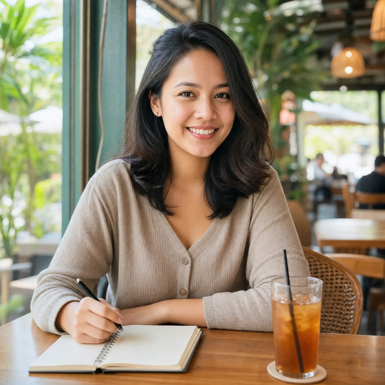 Friendly Indonesian AI conversation practice avatar