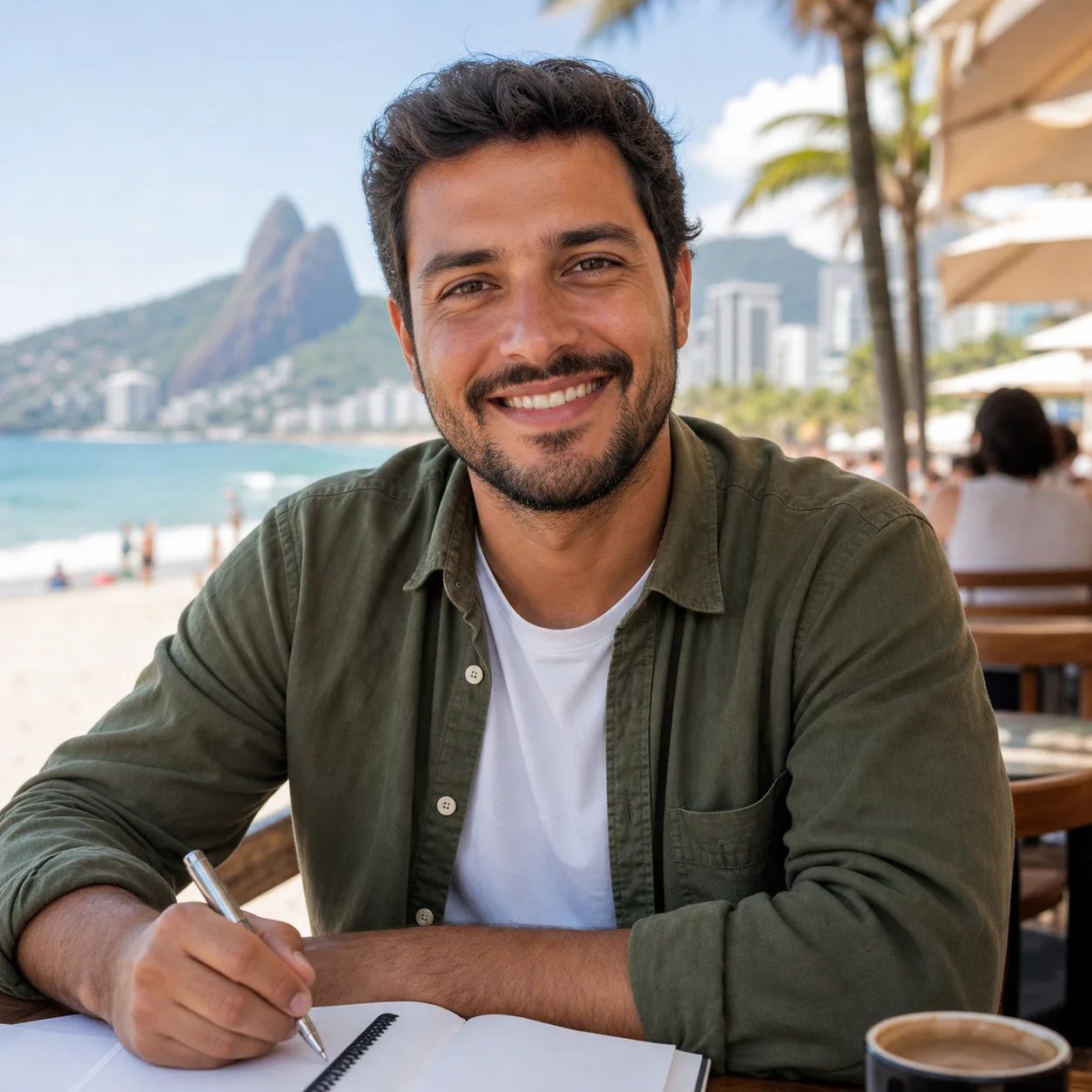 Friendly Portuguese AI conversation practice avatar