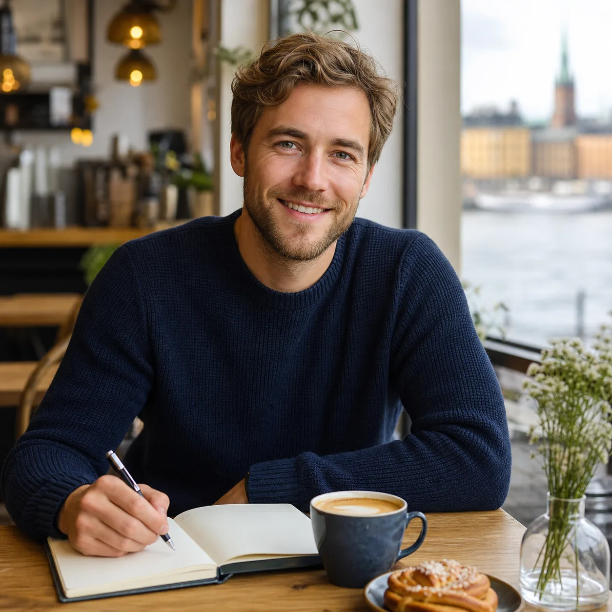 Friendly Swedish AI conversation practice avatar
